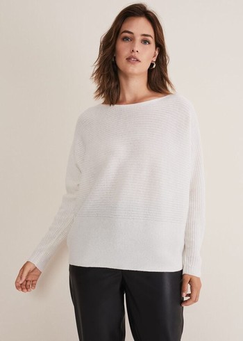 Phase Eight Isabella Ripple Wool Cashmere Knitwear White Canada | IJUMFD-796